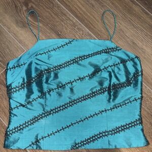 Vintage Y2K Ann Taylor Silk Cami Tank Top Babydoll Coquette Sz 4 Petite Teal